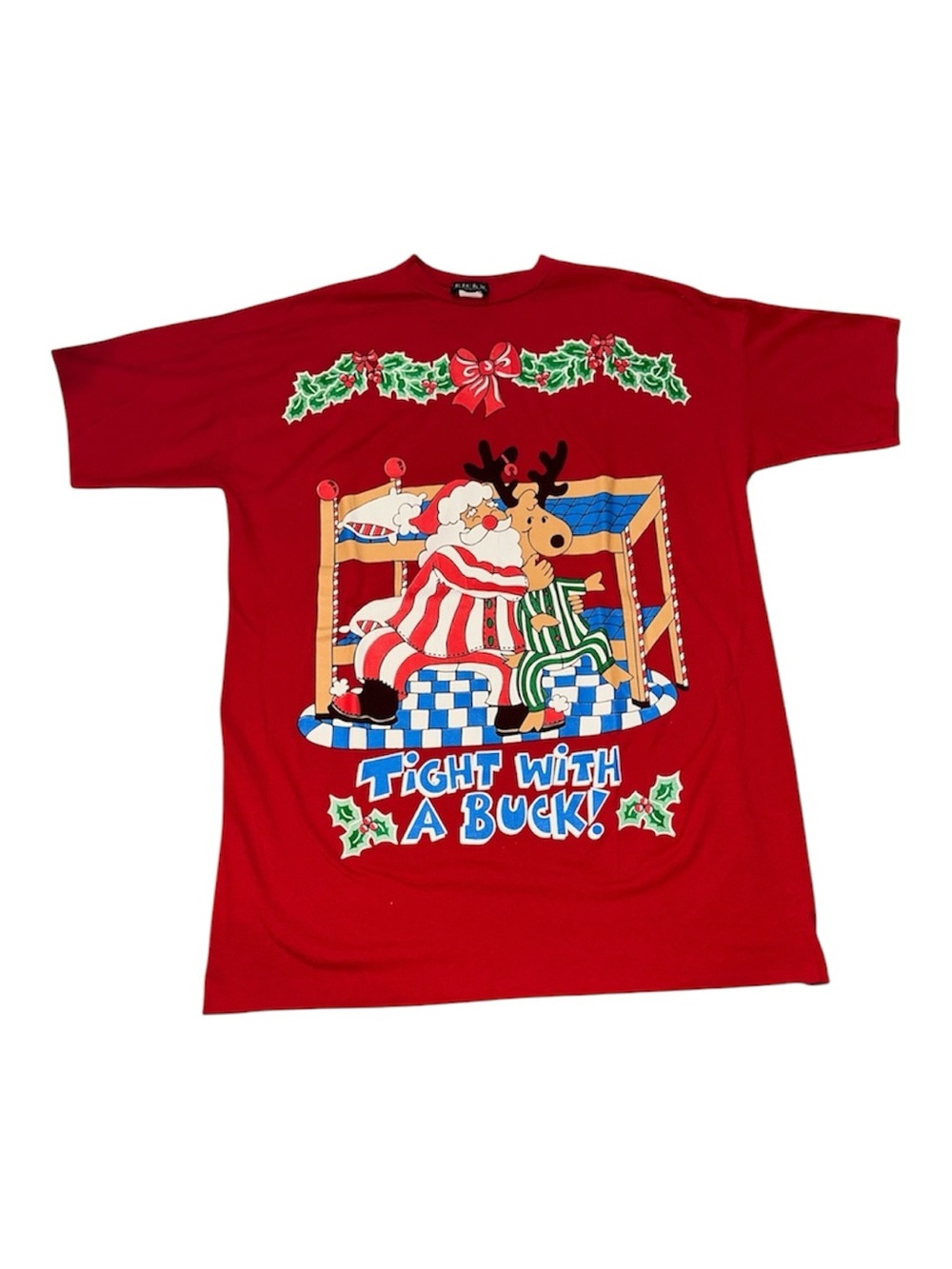 Vintage 90s Christmas Tight With A Buck Sleep Shirt One Size USA Made